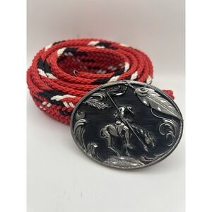 Vintage 1980s Siskiyou "End of the Trail" Pewter Belt Buckle & Braided Rope Belt